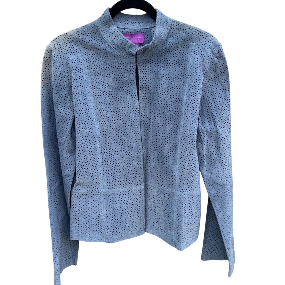 Suzanne Somers Vintage Perforated‎ Light Blue Suede Leather Bell Sleeve Jacket S